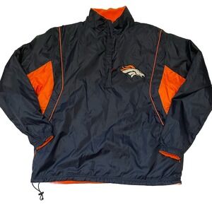 Denver Broncos Jacket Large Blue Orange 1/4 Zip NFL Team Apparel Fleece Lined
